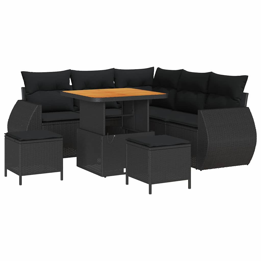 Garden Sofa Set with Cushion 8 pcs Black Poly Rattan