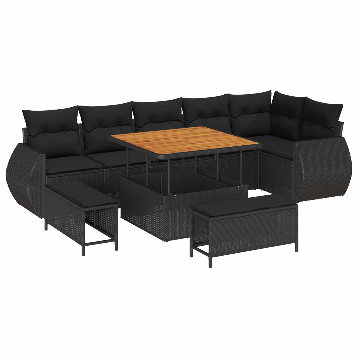 Garden Sofa Set with Cushion 9 pcs Black Poly Rattan