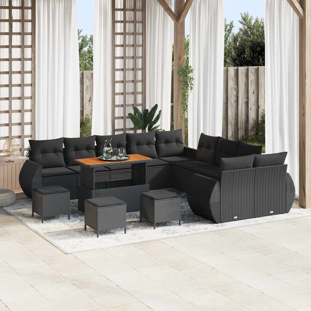 Garden Sofa Set with Cushion with Storage 14 pcs Black