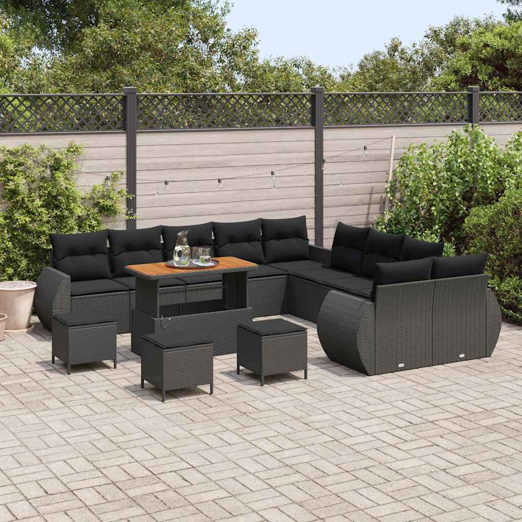 Garden Sofa Set with Cushion with Storage 14 pcs Black