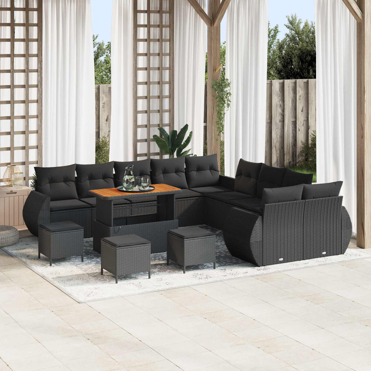 Garden Sofa Set with Cushion with Storage 14 pcs Black