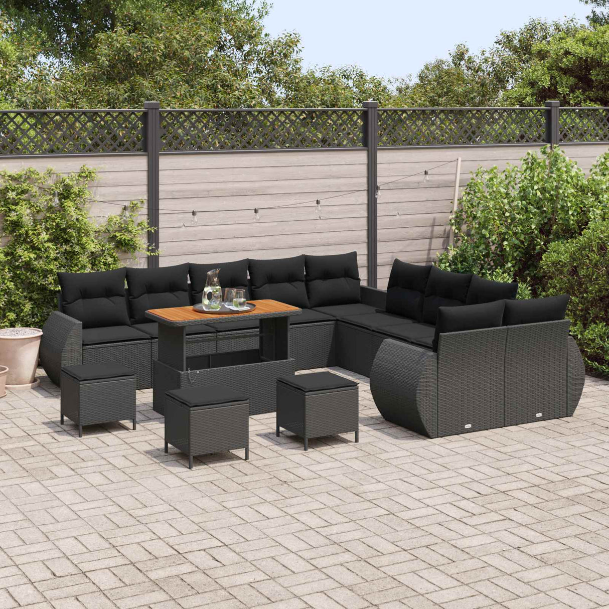 Garden Sofa Set with Cushion with Storage 14 pcs Black