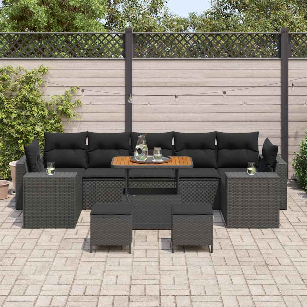 Garden Sofa Set with Cushion with Storage 10 pcs Black