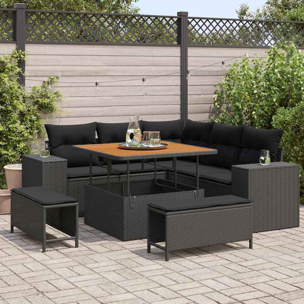 Garden Sofa Set with Cushion with Storage 8 pcs Black