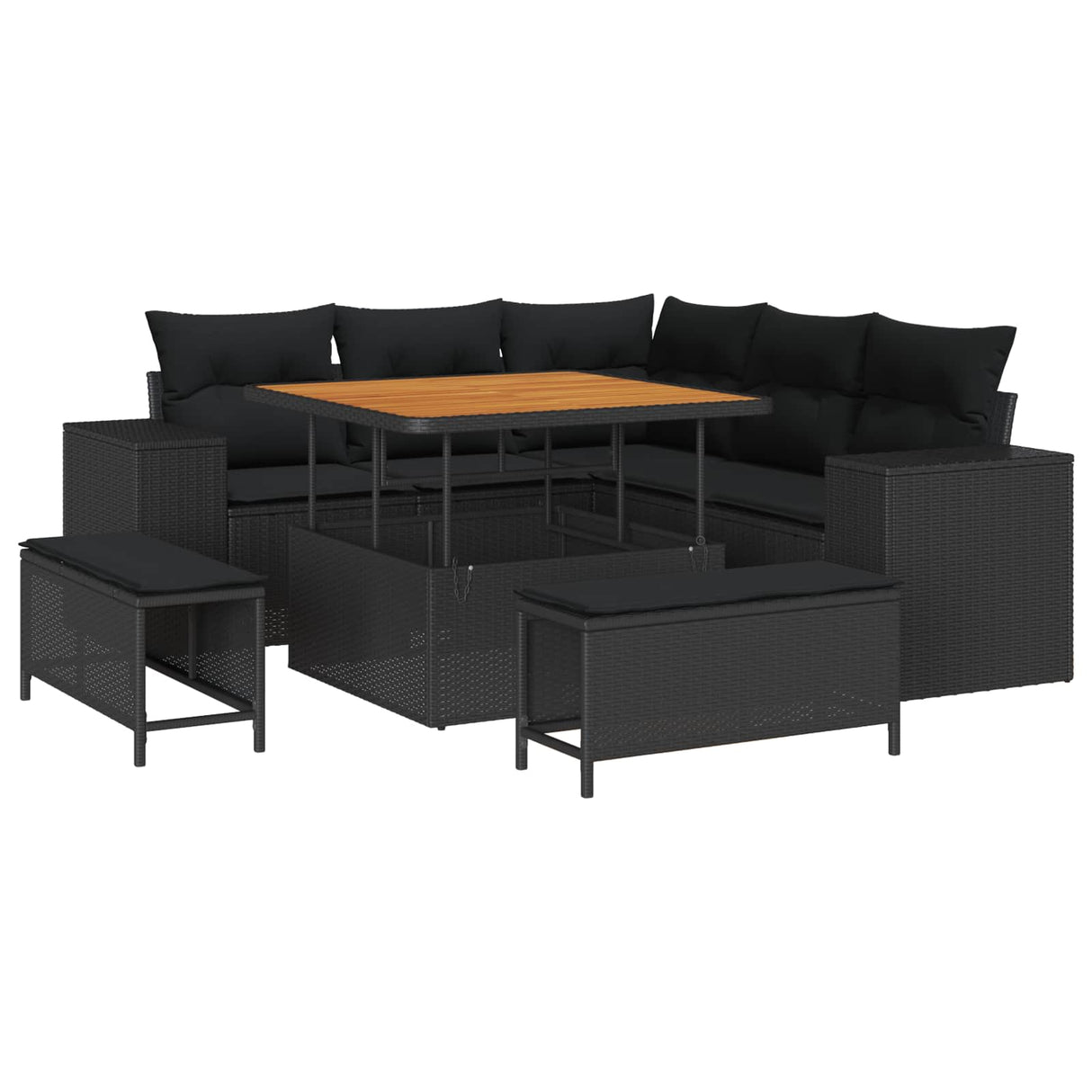 Garden Sofa Set with Cushion with Storage 8 pcs Black