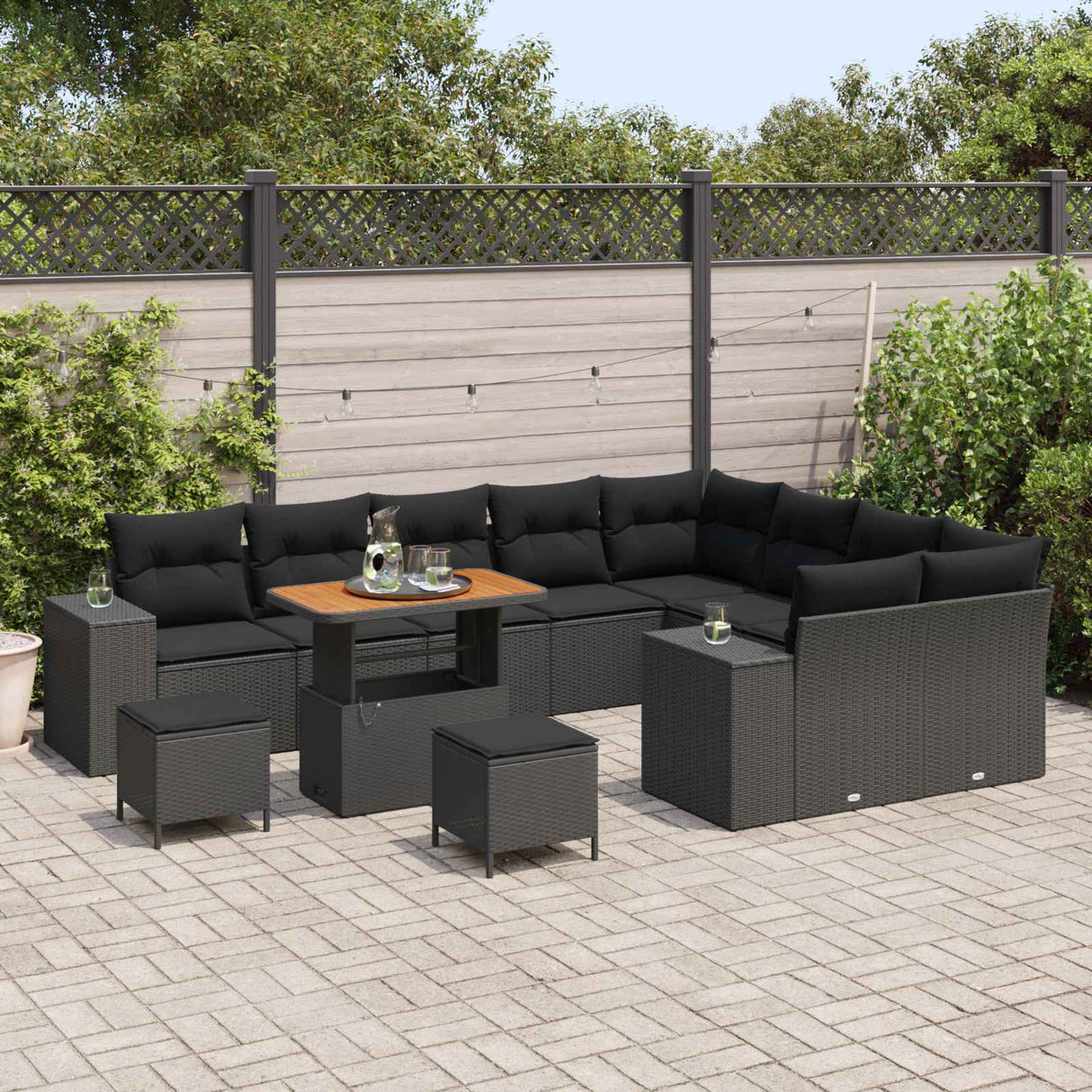 Garden Sofa Set with Cushion with Storage 12 pcs Black