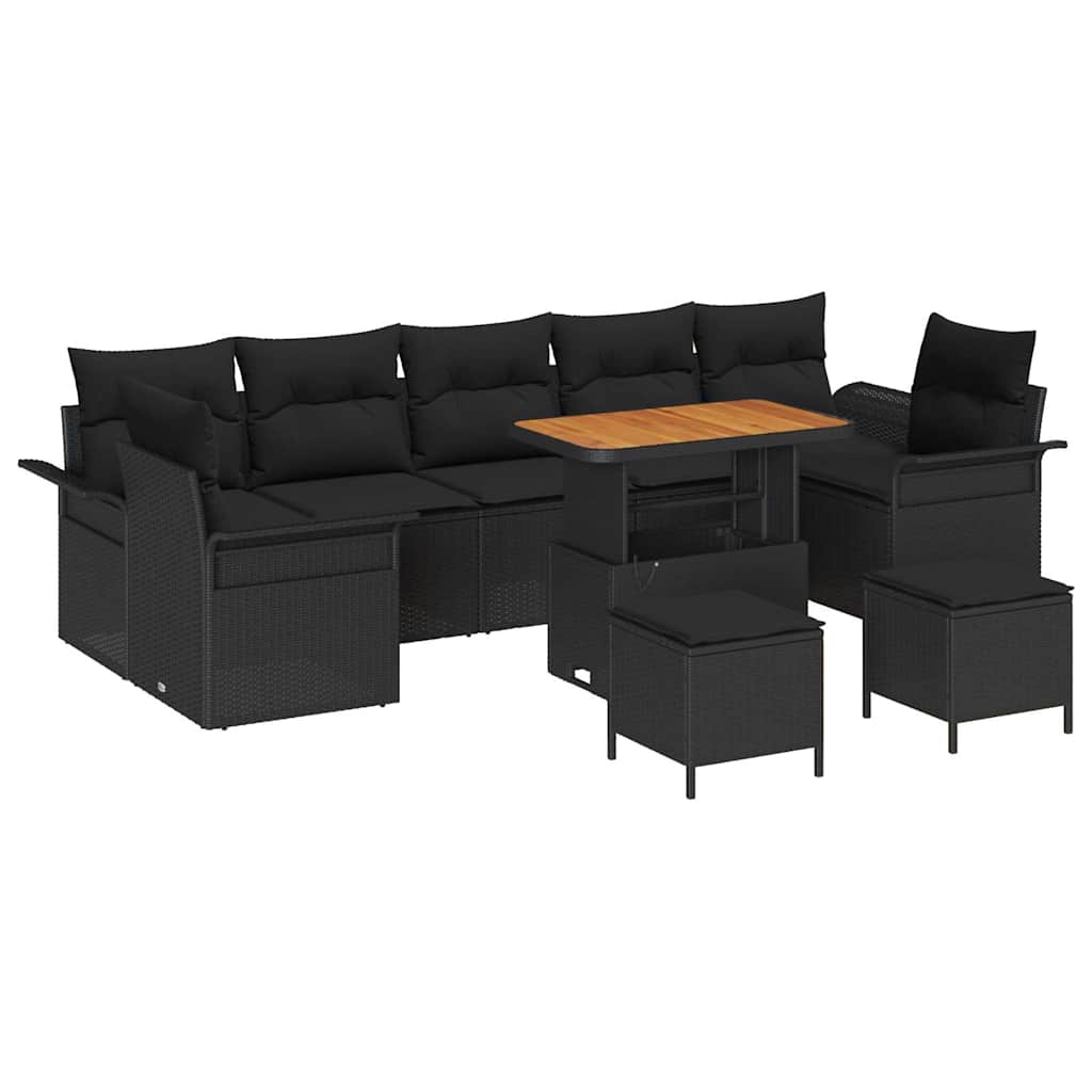 Garden Sofa Set with Cushion with Storage 10 pcs Black