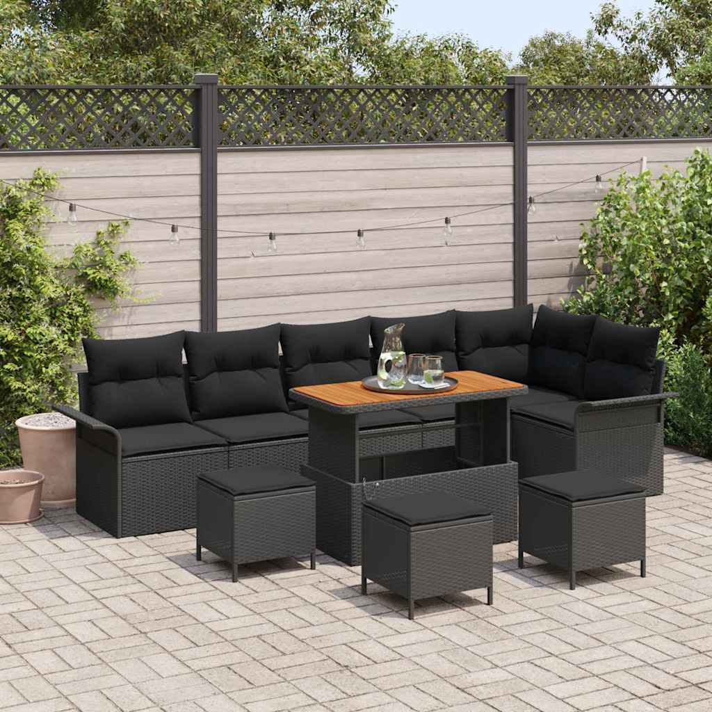 Garden Sofa Set with Cushion with Storage 10 pcs Black