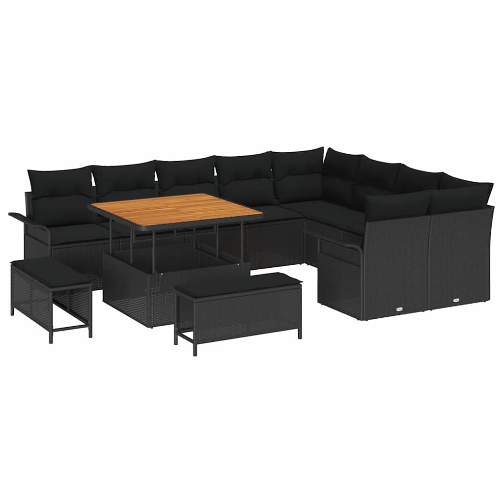 Garden Sofa Set with Cushion with Storage 12 pcs Black
