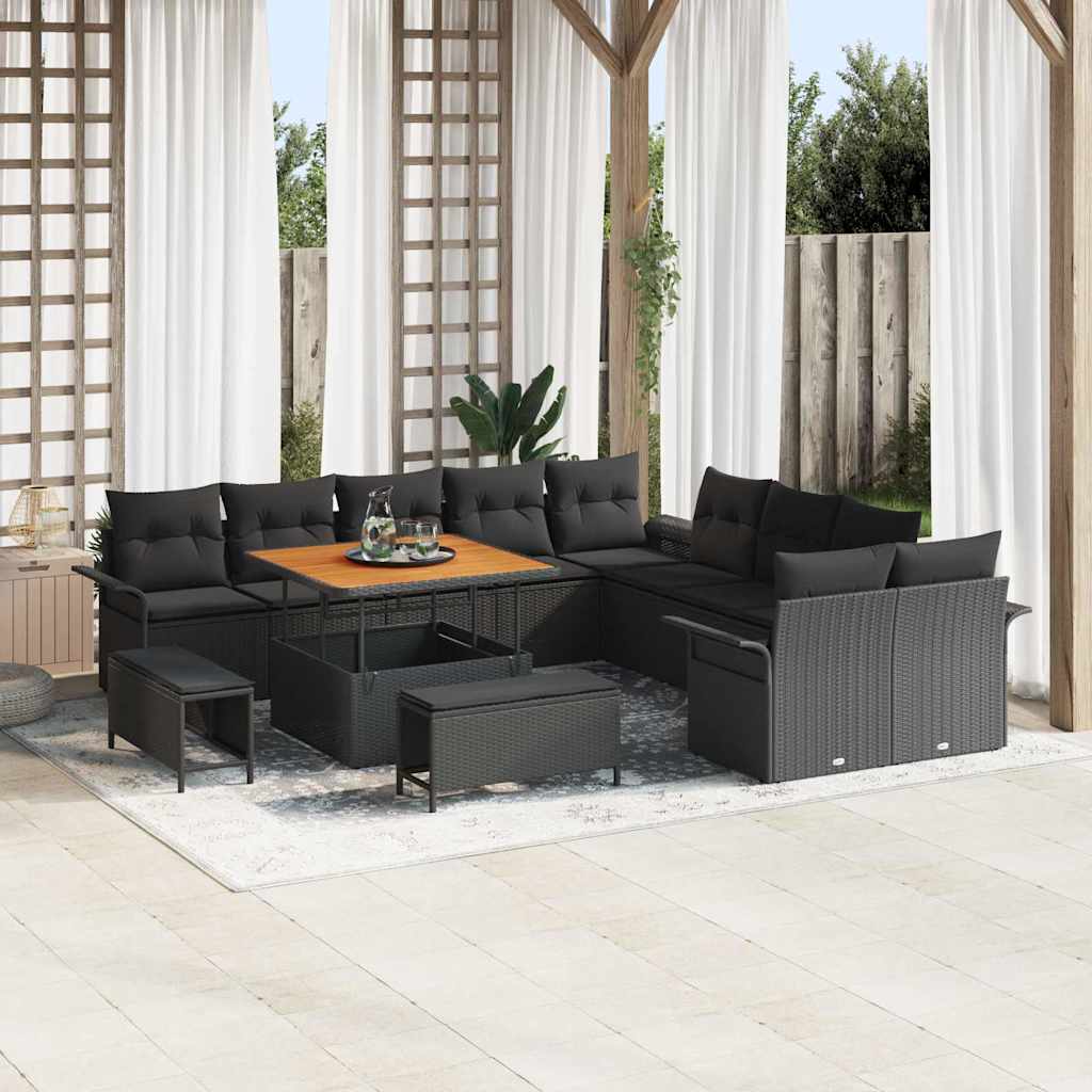 Garden Sofa Set with Cushion with Storage 13 pcs Black