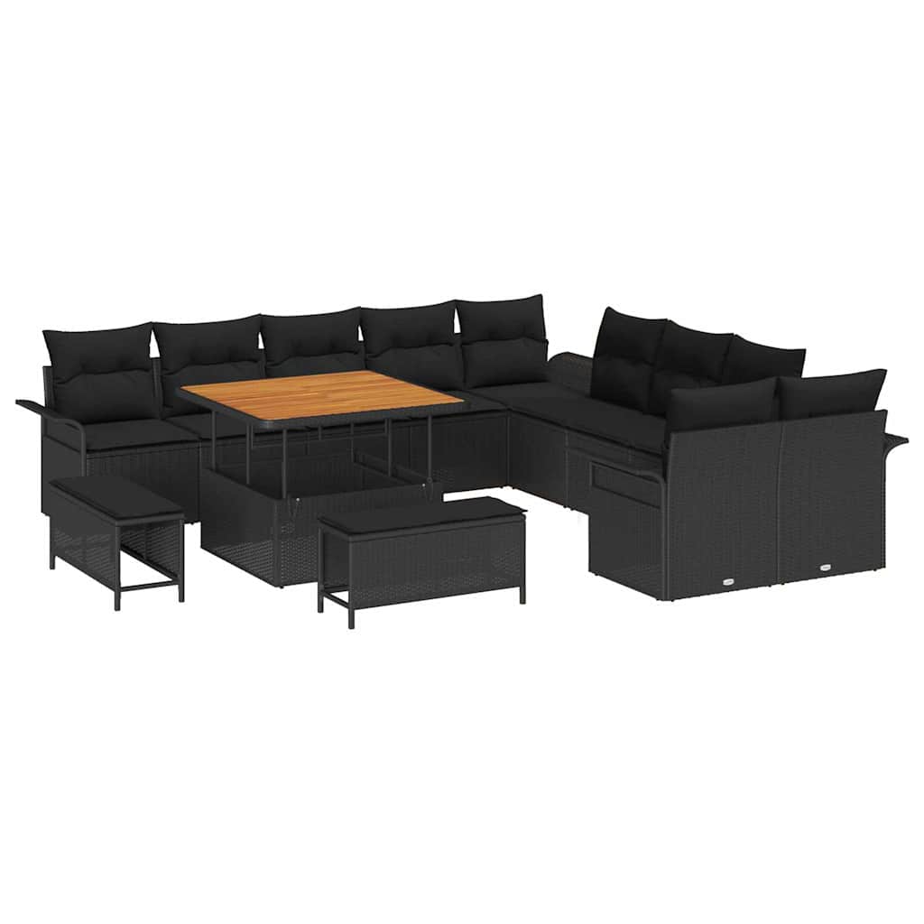 Garden Sofa Set with Cushion with Storage 13 pcs Black