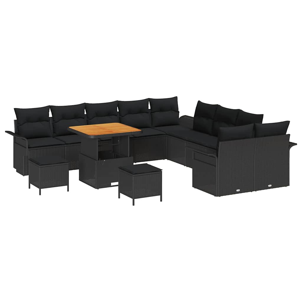 Garden Sofa Set with Cushion with Storage 13 pcs Black