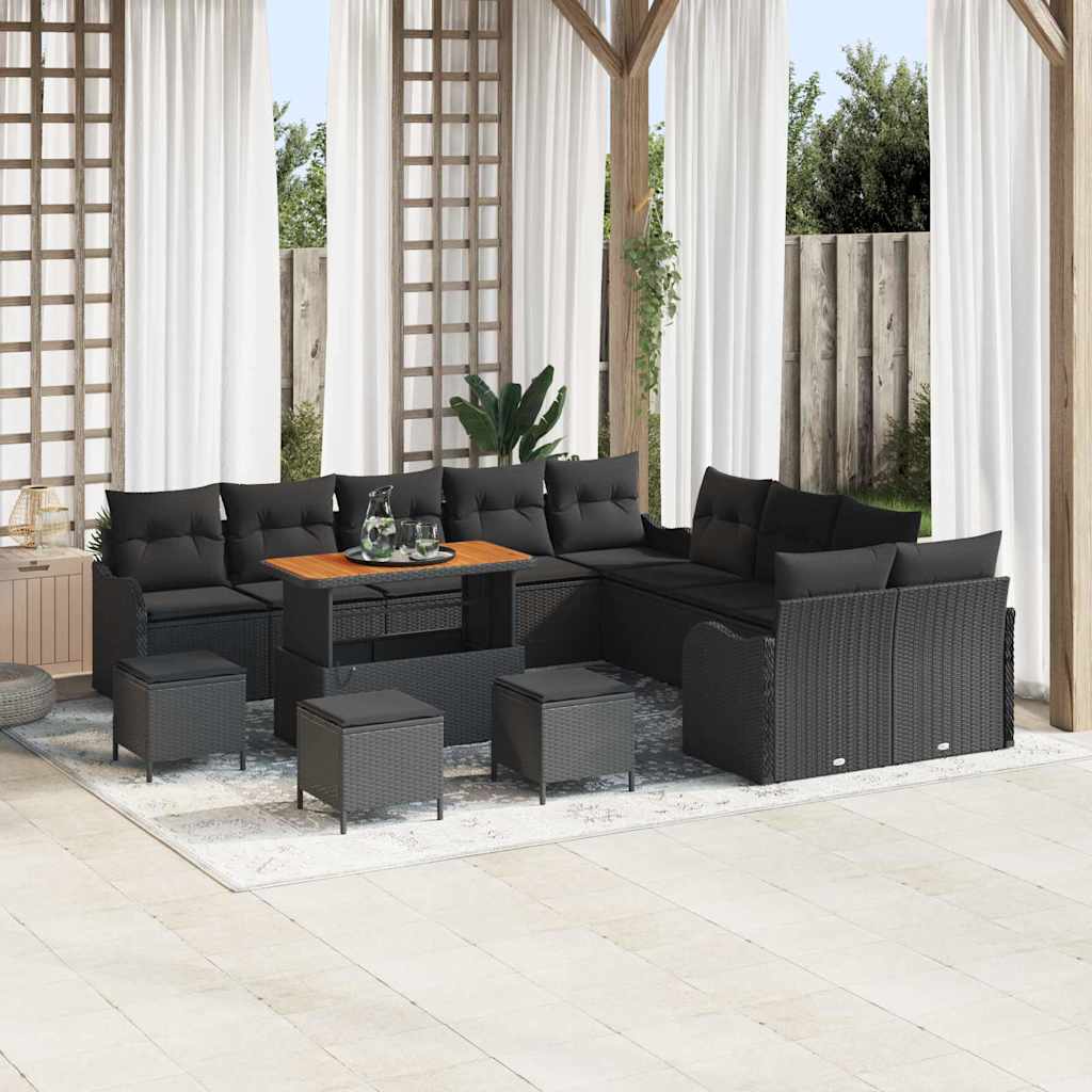 Garden Sofa Set with Cushion with Storage 14 pcs Black