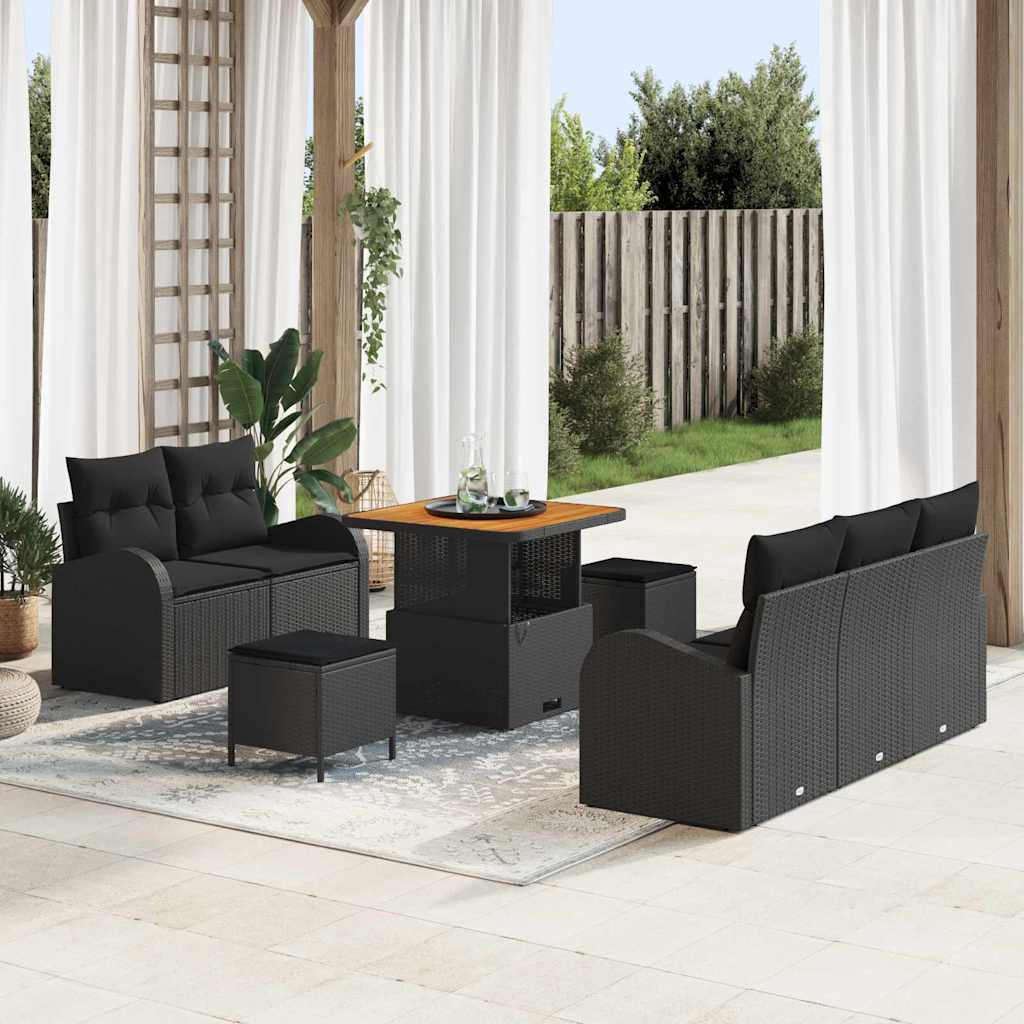 Garden Sofa Set with Cushion with Storage 8 pcs Black