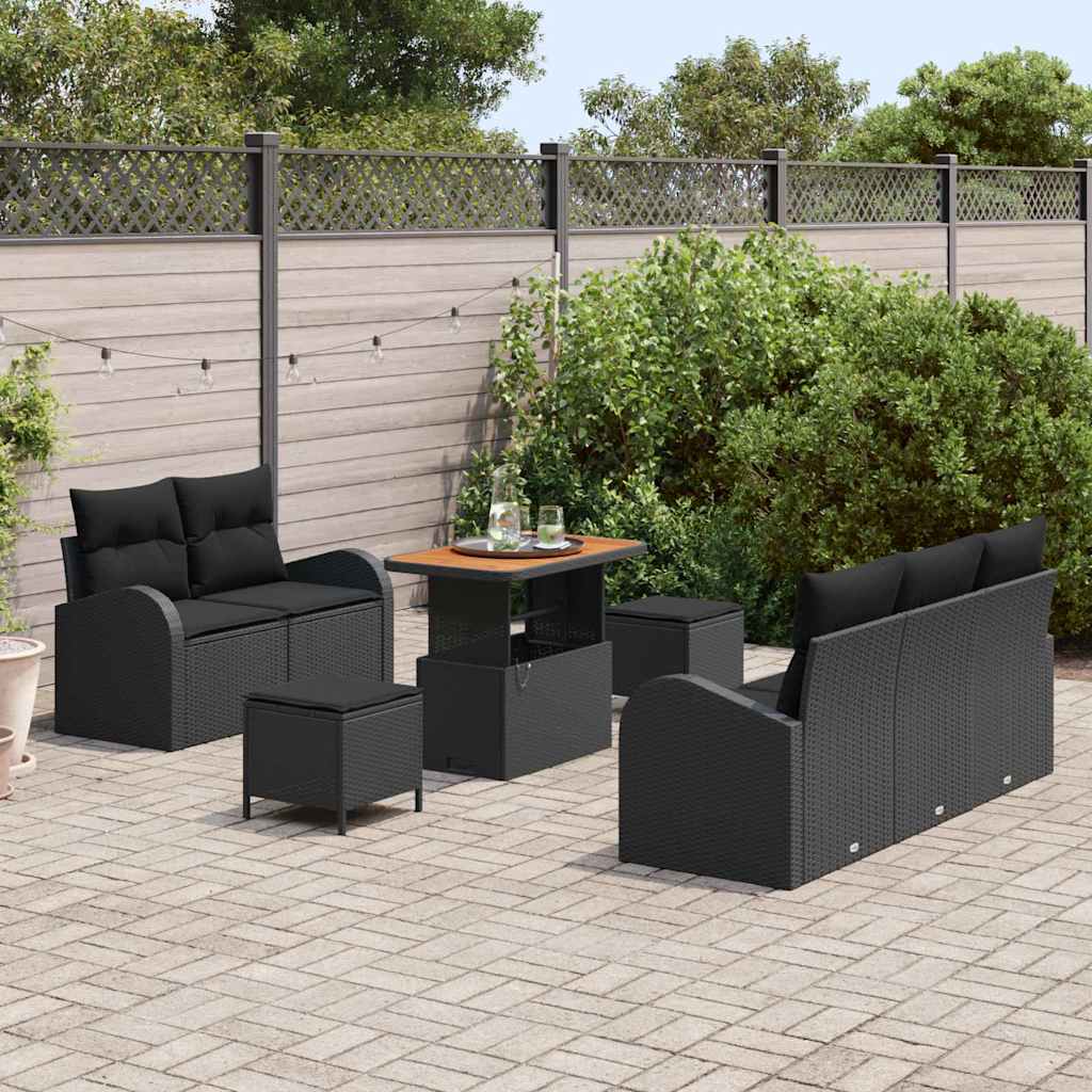 Garden Sofa Set with Cushion with Storage 8 pcs Black