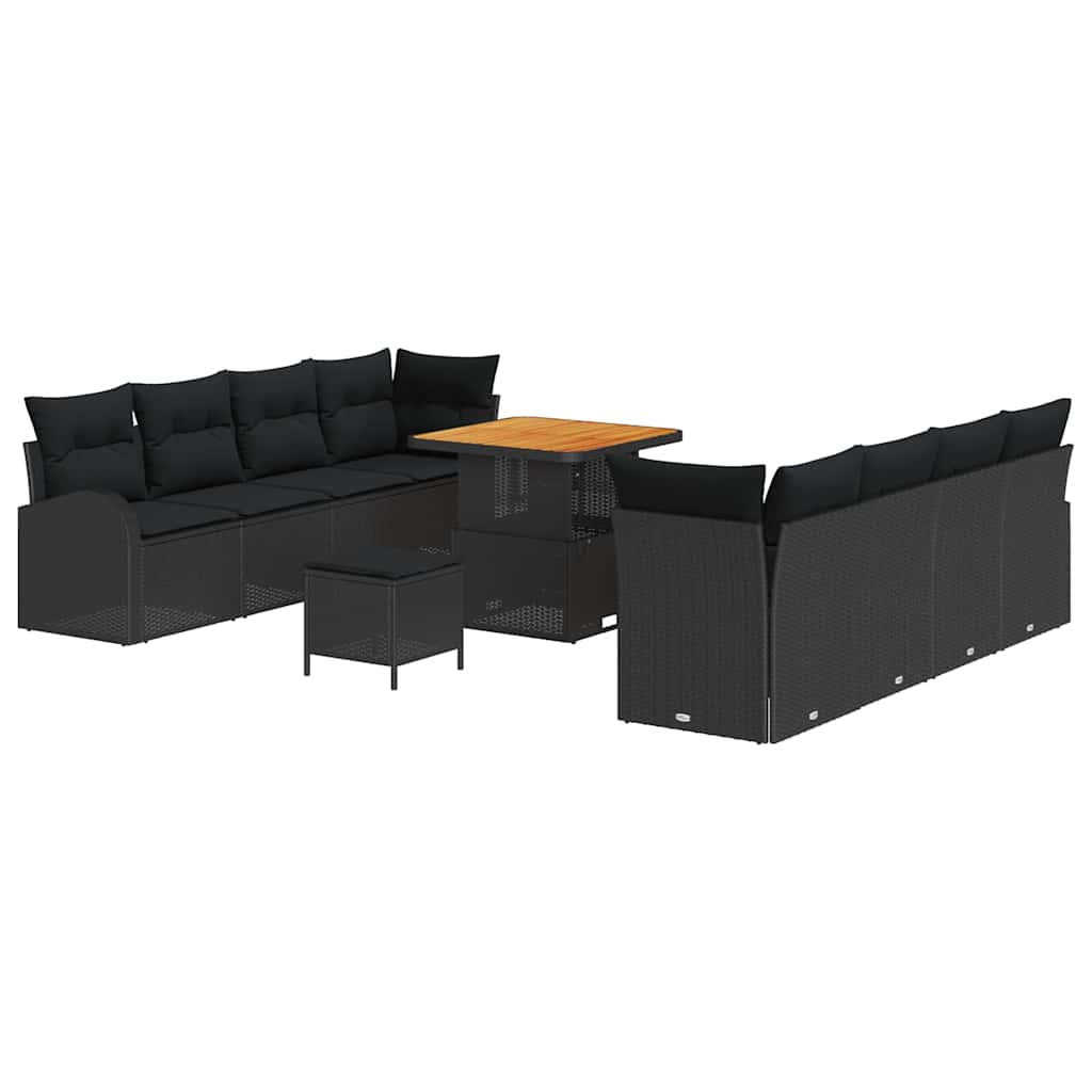 Garden Sofa Set with Cushion with Storage 11 pcs Black