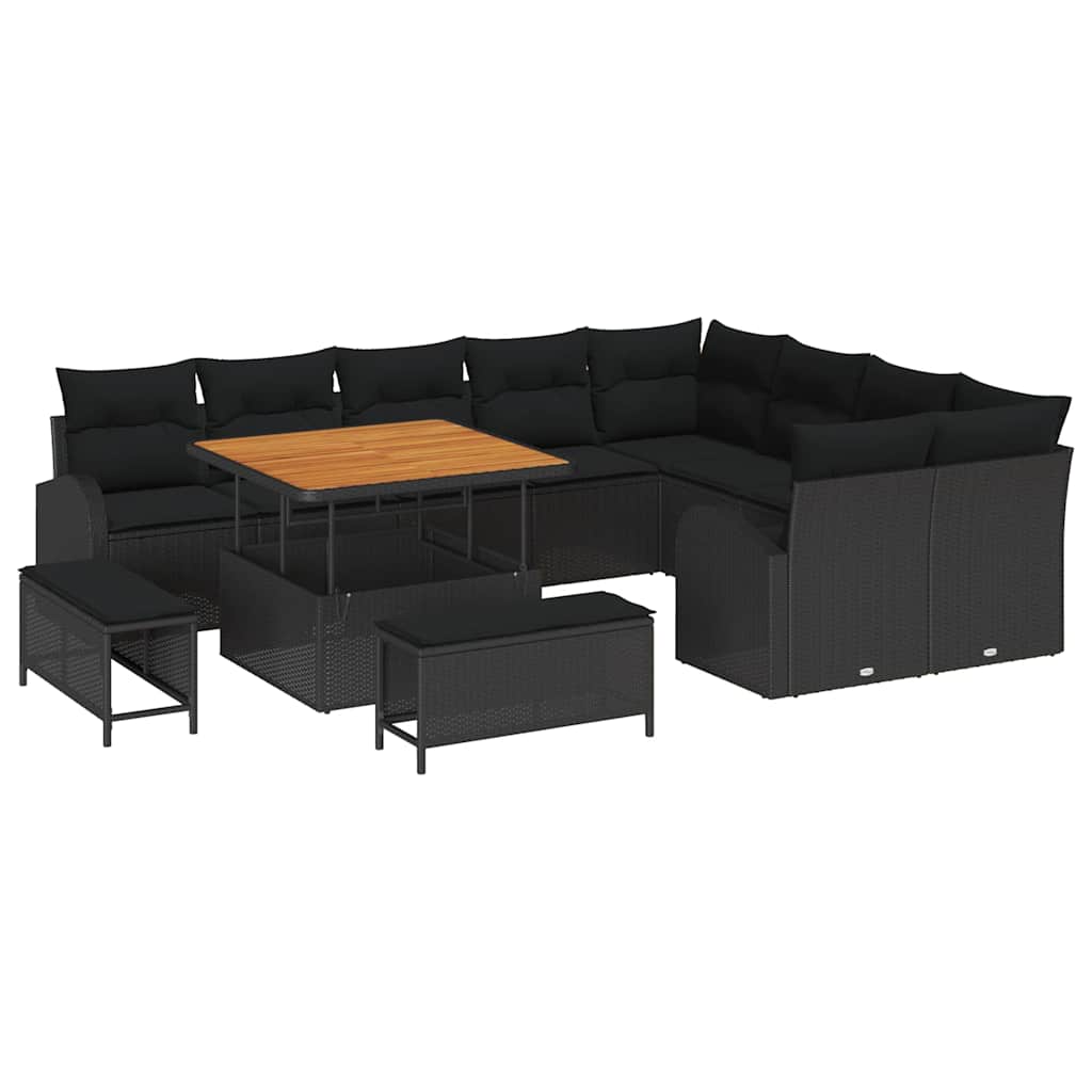 Garden Sofa Set with Cushion with Storage 12 pcs Black