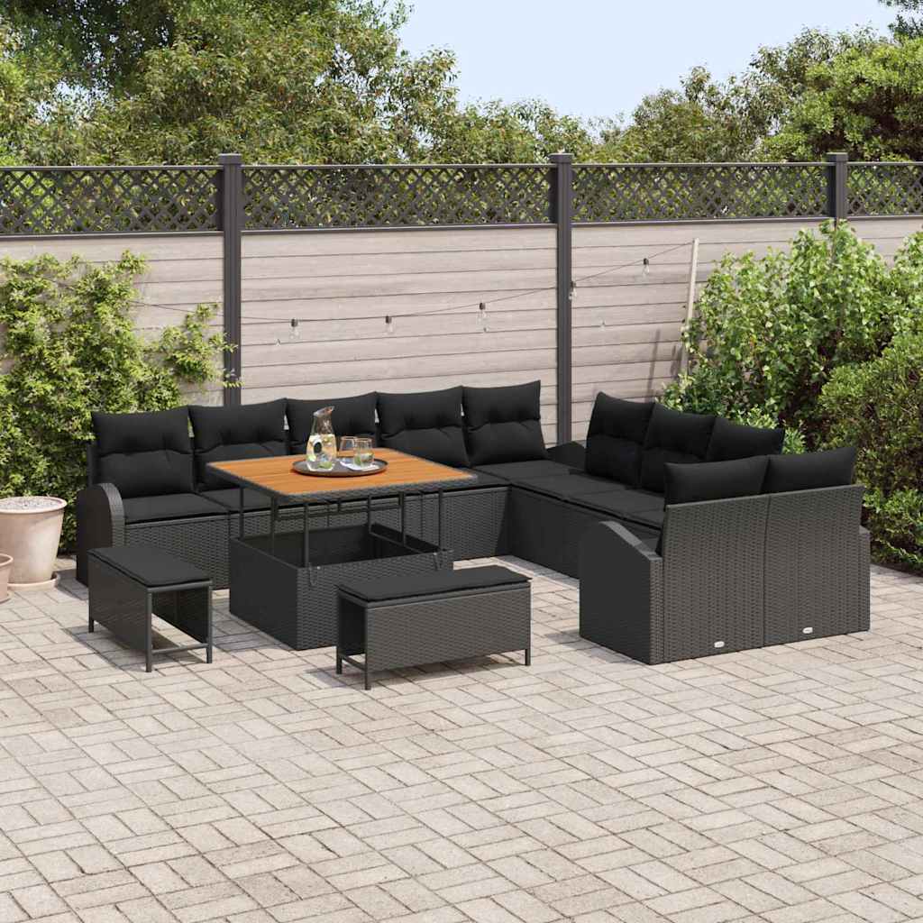 Garden Sofa Set with Cushion with Storage 13 pcs Black
