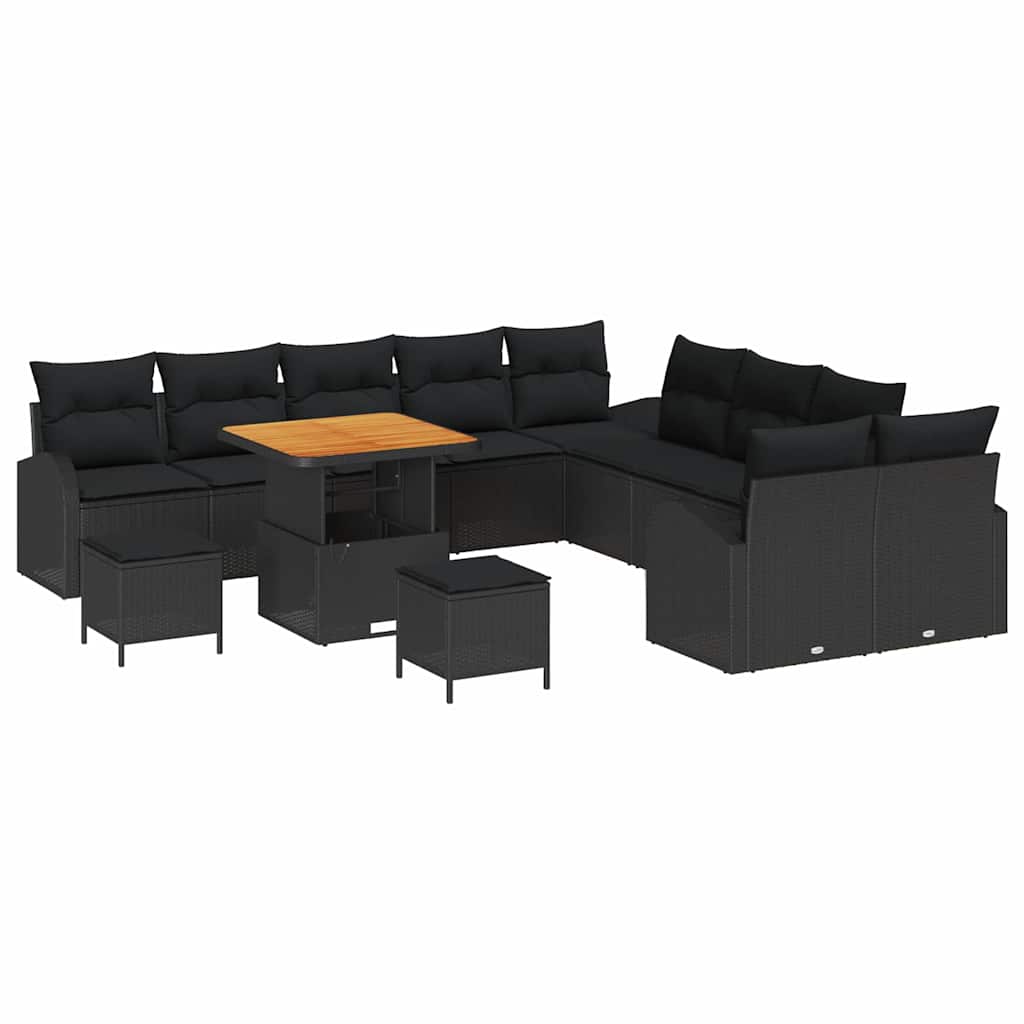 Garden Sofa Set with Cushion with Storage 13 pcs Black