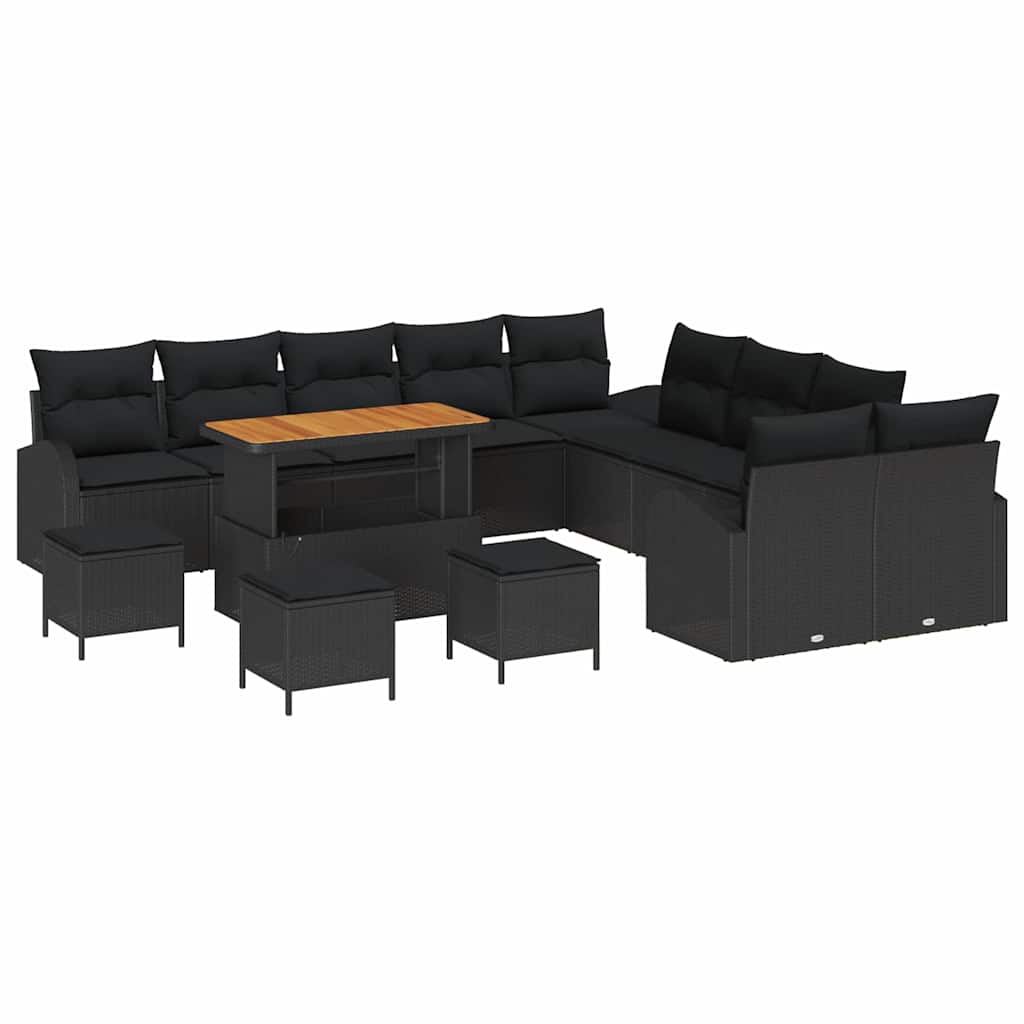 Garden Sofa Set with Cushion with Storage 14 pcs Black