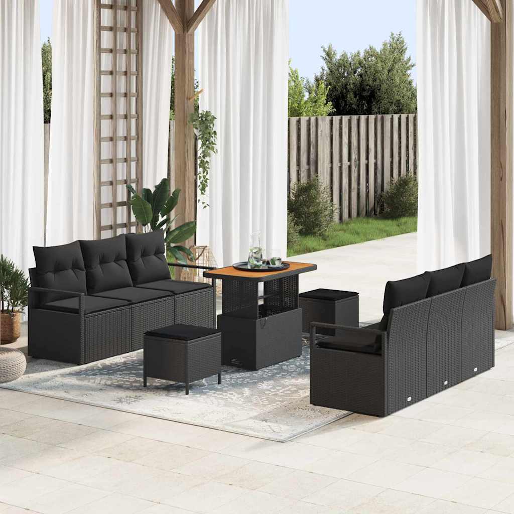 Garden Sofa Set with Storage 9 pcs Black Poly rattan