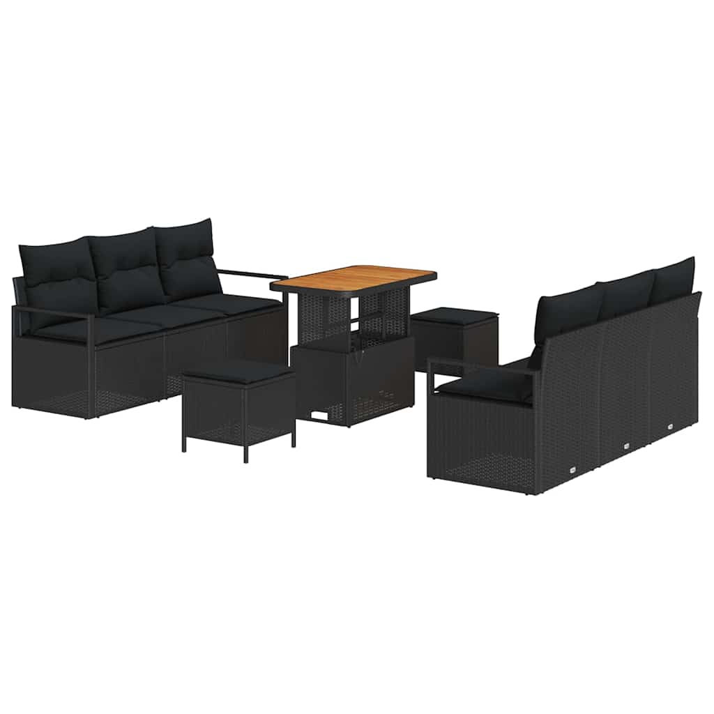 Garden Sofa Set with Storage 9 pcs Black Poly rattan