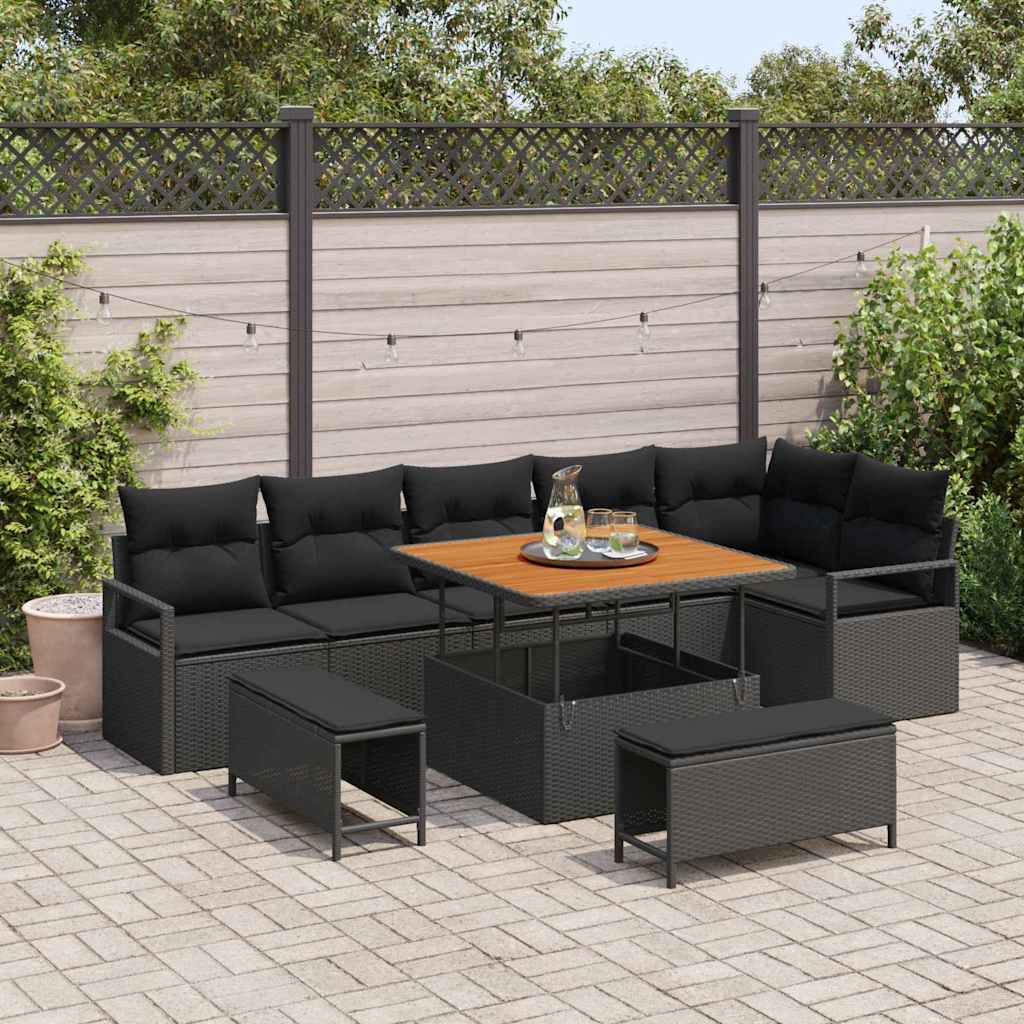 Garden Sofa Set with Cushion with Storage 9 pcs Black