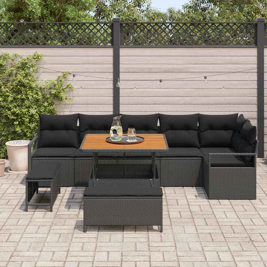 Garden Sofa Set with Cushion with Storage 9 pcs Black