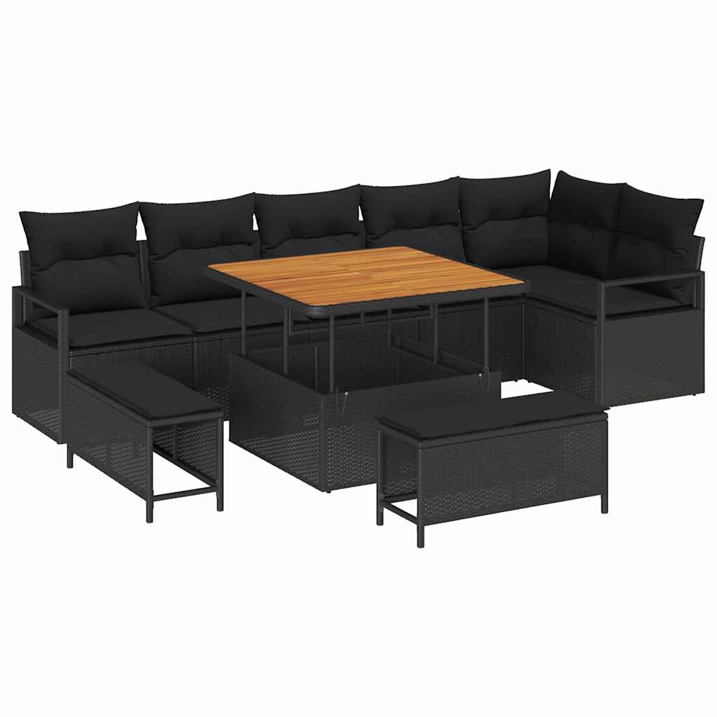 Garden Sofa Set with Cushion with Storage 9 pcs Black