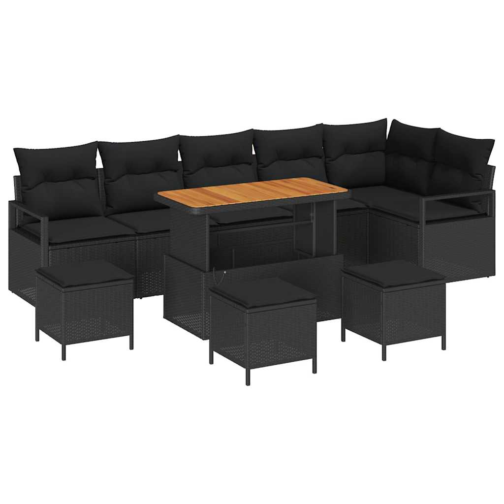 Garden Sofa Set with Cushion with Storage 10 pcs Black
