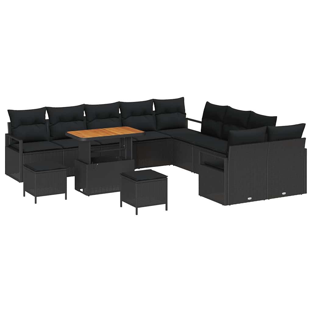 Garden Sofa Set with Cushion with Storage 13 pcs Black