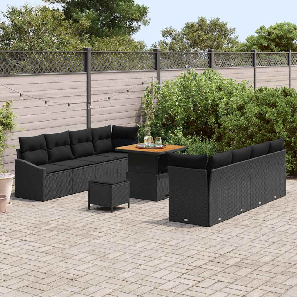 Garden Sofa Set with Cushion with Storage 11 pcs Black