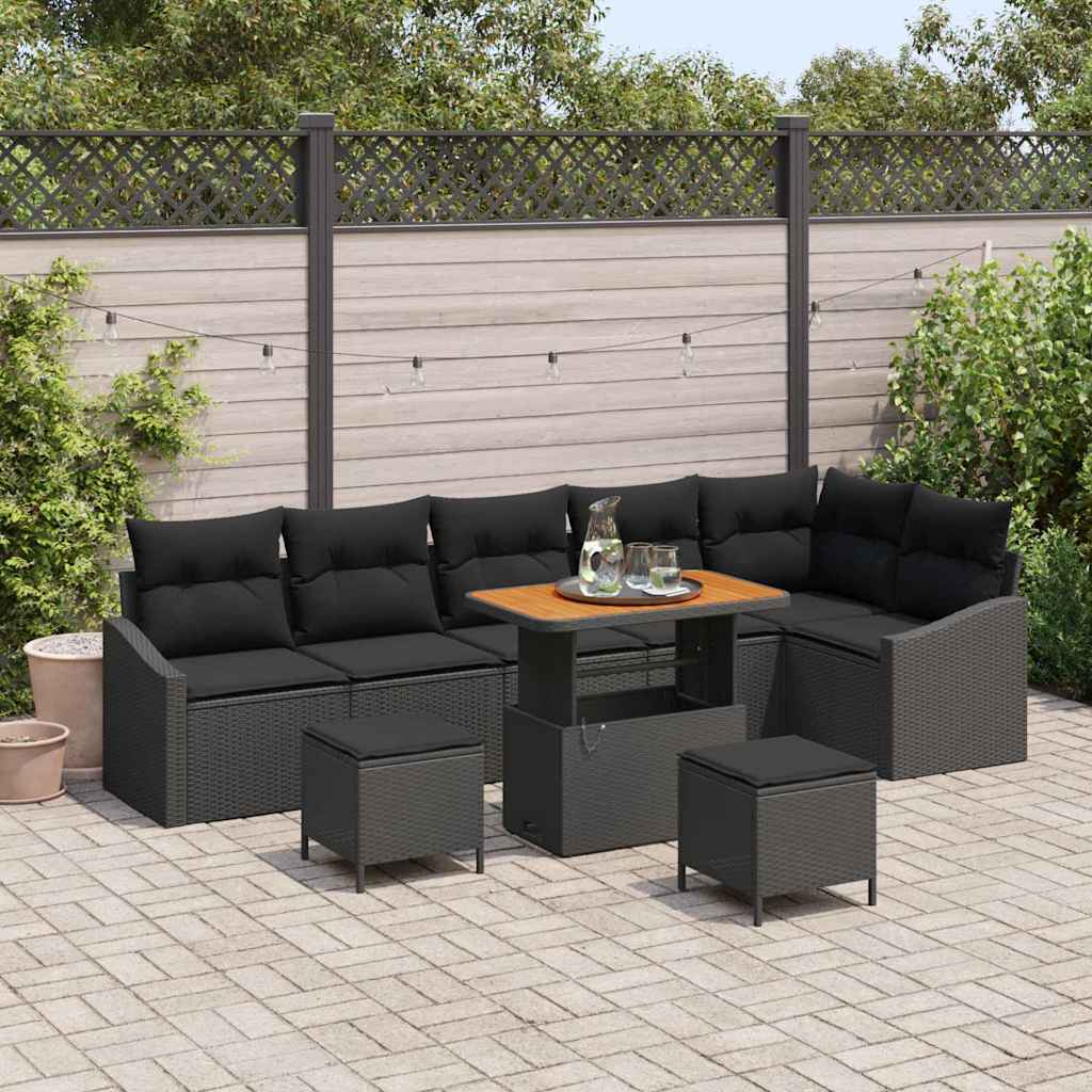 Garden Sofa Set with Cushion with Storage 9 pcs Black