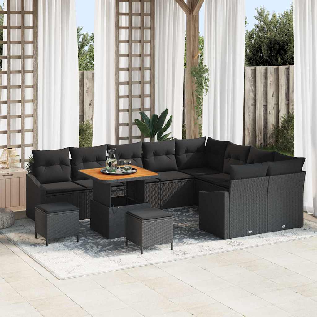 Garden Sofa Set 12 pcs 7-Seater Black Poly rattan