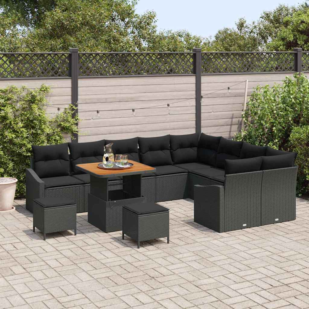 Garden Sofa Set with Cushion 12 pcs Black Poly rattan
