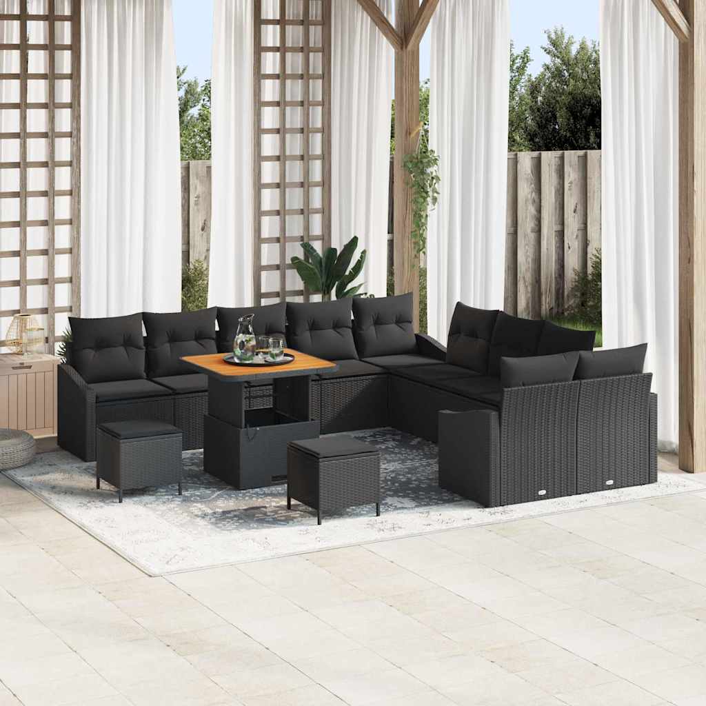 Garden Sofa Set with Cushion 13 pcs Black Poly rattan