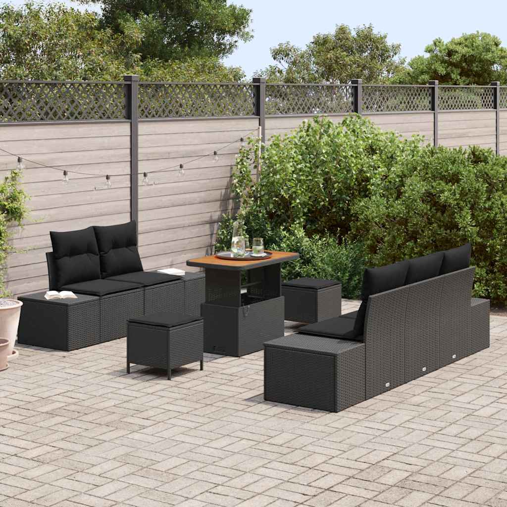 Garden Sofa Set 8 pcs Black Poly Rattan and Powder-Coated Steel