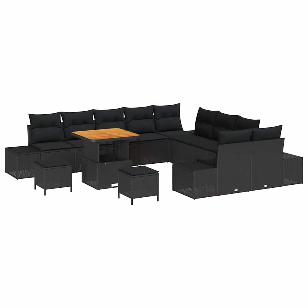 Garden Sofa Set with Cushion 13 pcs Black Poly rattan
