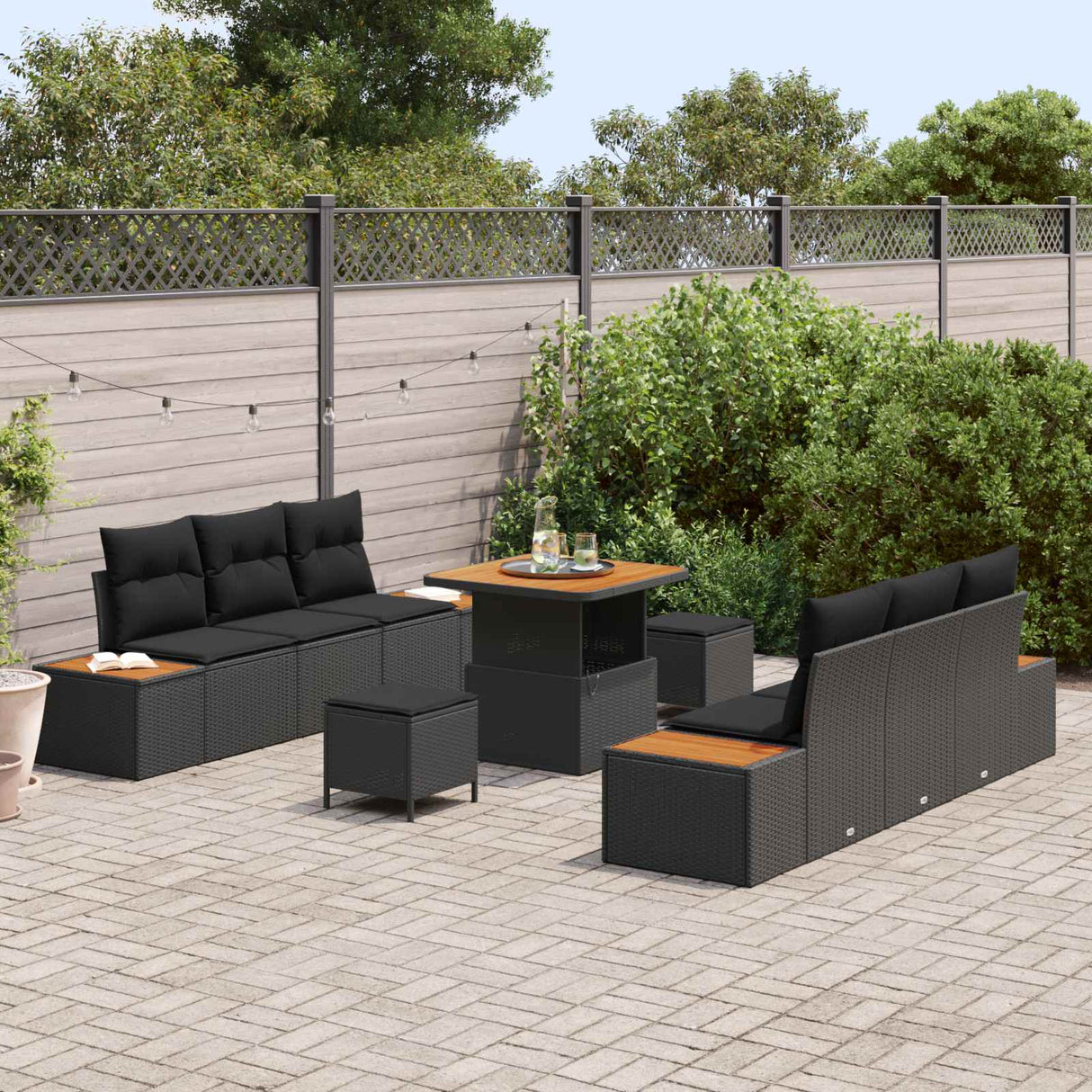 Garden Sofa Set with Cushion 9 pcs Black Poly rattan