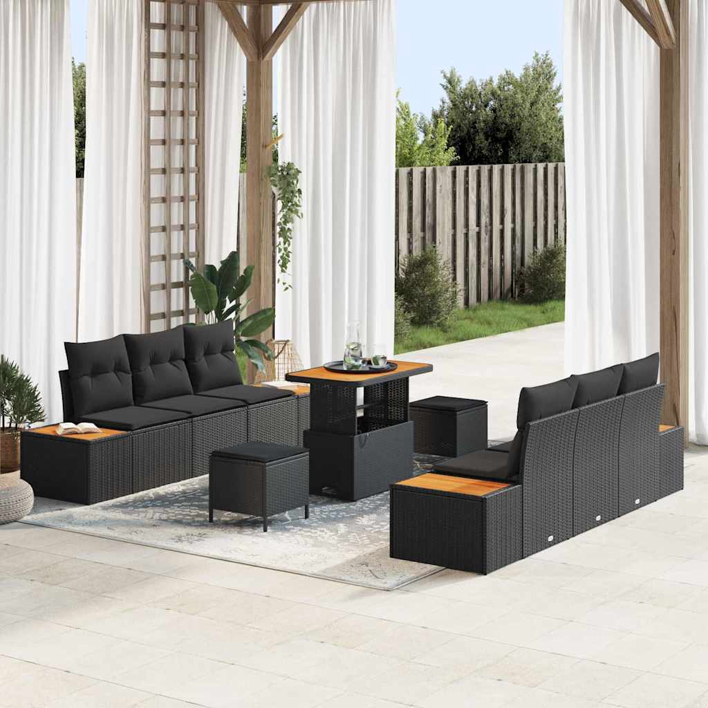 Garden Sofa Set 9 pcs Black Poly Rattan and Powder-Coated Steel