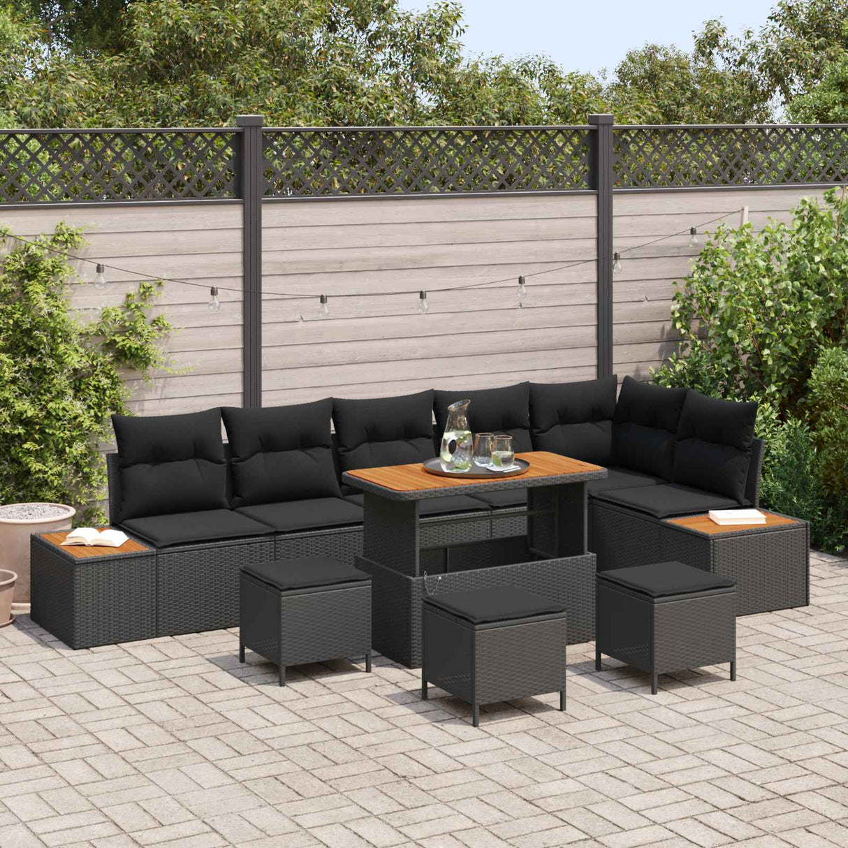 Garden Sofa Set with Cushion 10 pcs Black Poly rattan