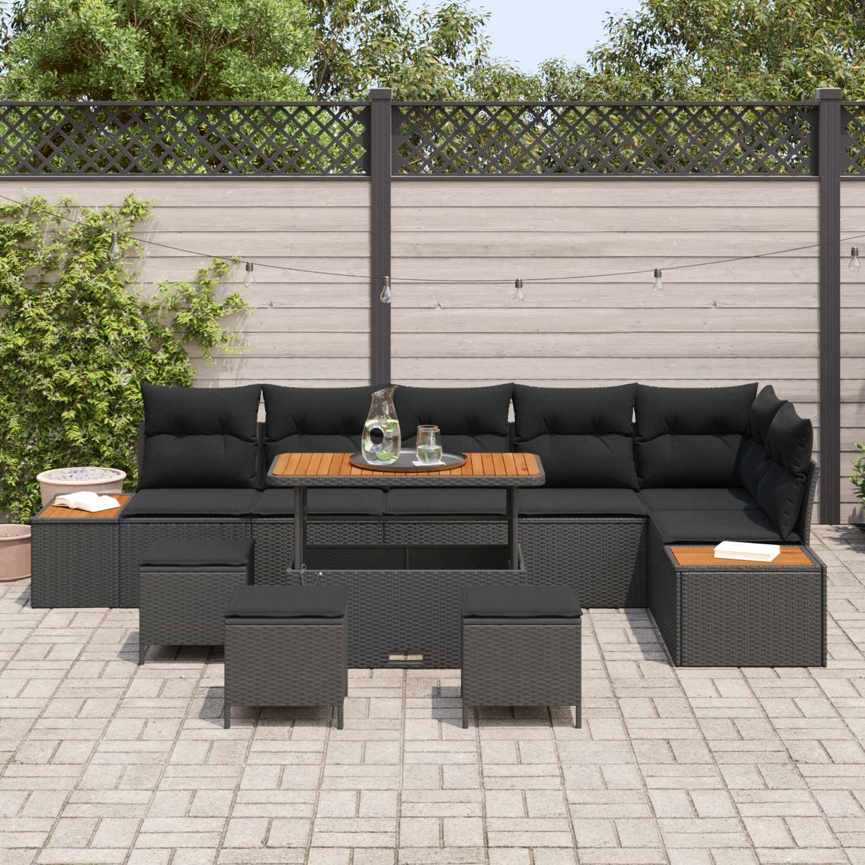 Garden Sofa Set with Cushion 10 pcs Black Poly rattan