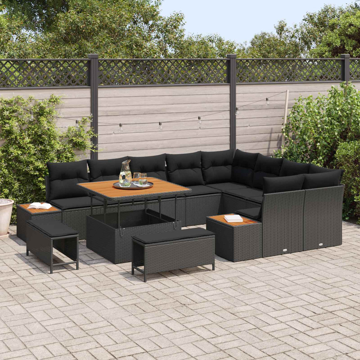 Garden Sofa Set with Cushion 12 pcs Black Poly rattan