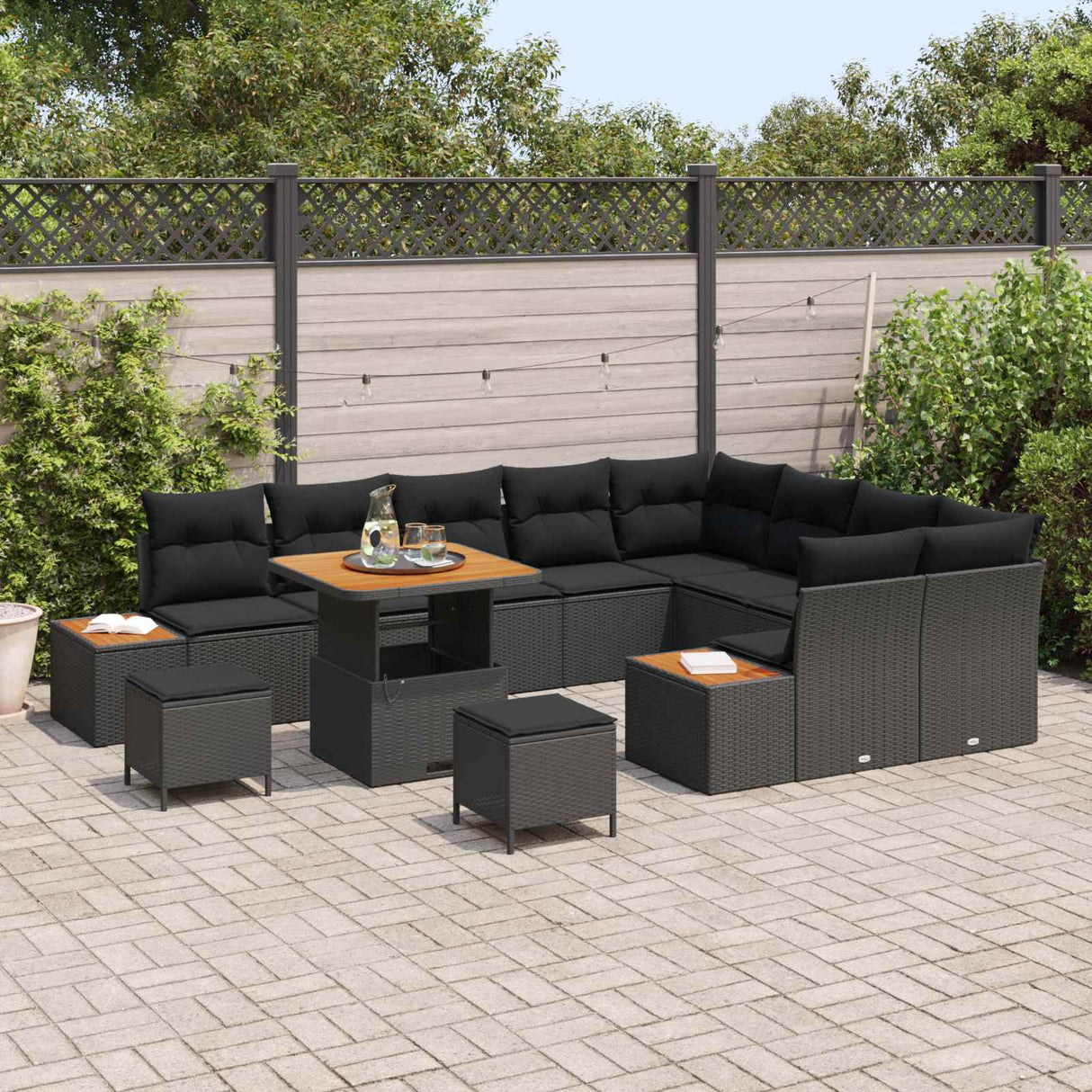 Garden Sofa Set with Cushion 12 pcs Black Poly rattan