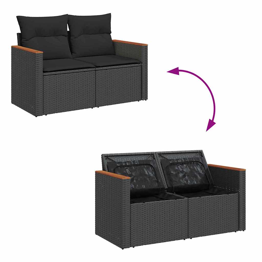 Garden Sofa Set with Cushion with Storage Black Poly rattan