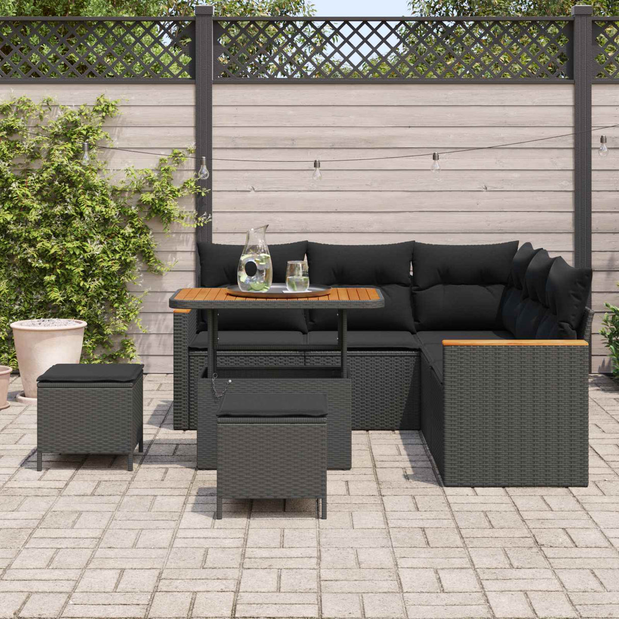 Garden Sofa Set with Cushion 8 pcs Black Poly rattan