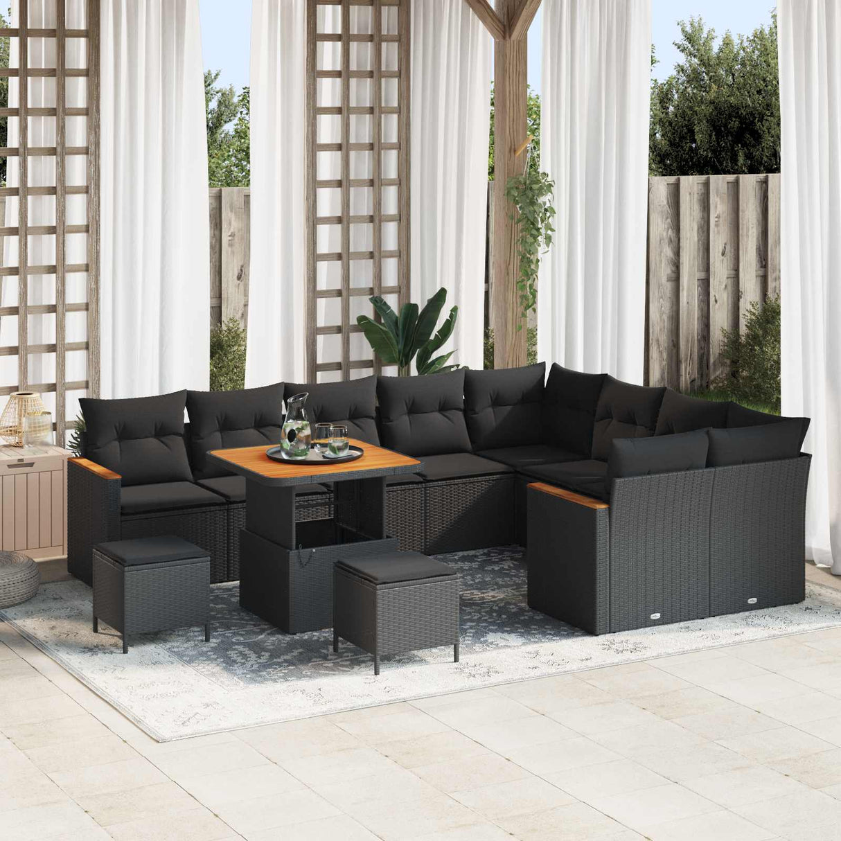 Garden Sofa Set with Cushion 12 pcs Black Poly Rattan