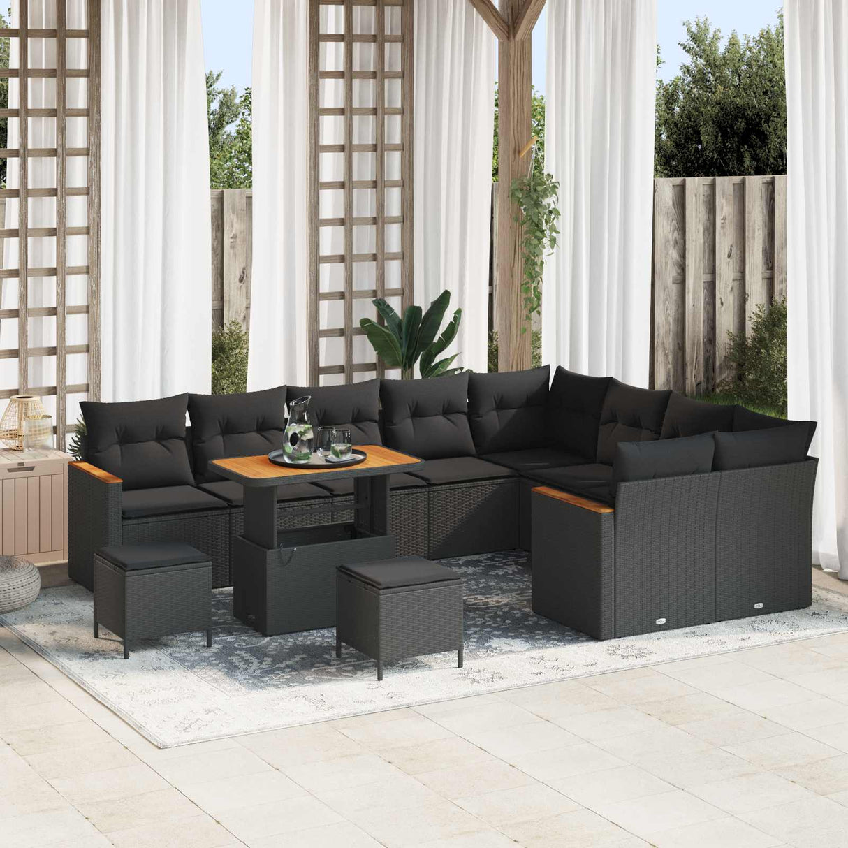 Garden Sofa Set with Cushion 12 pcs Black Poly Rattan