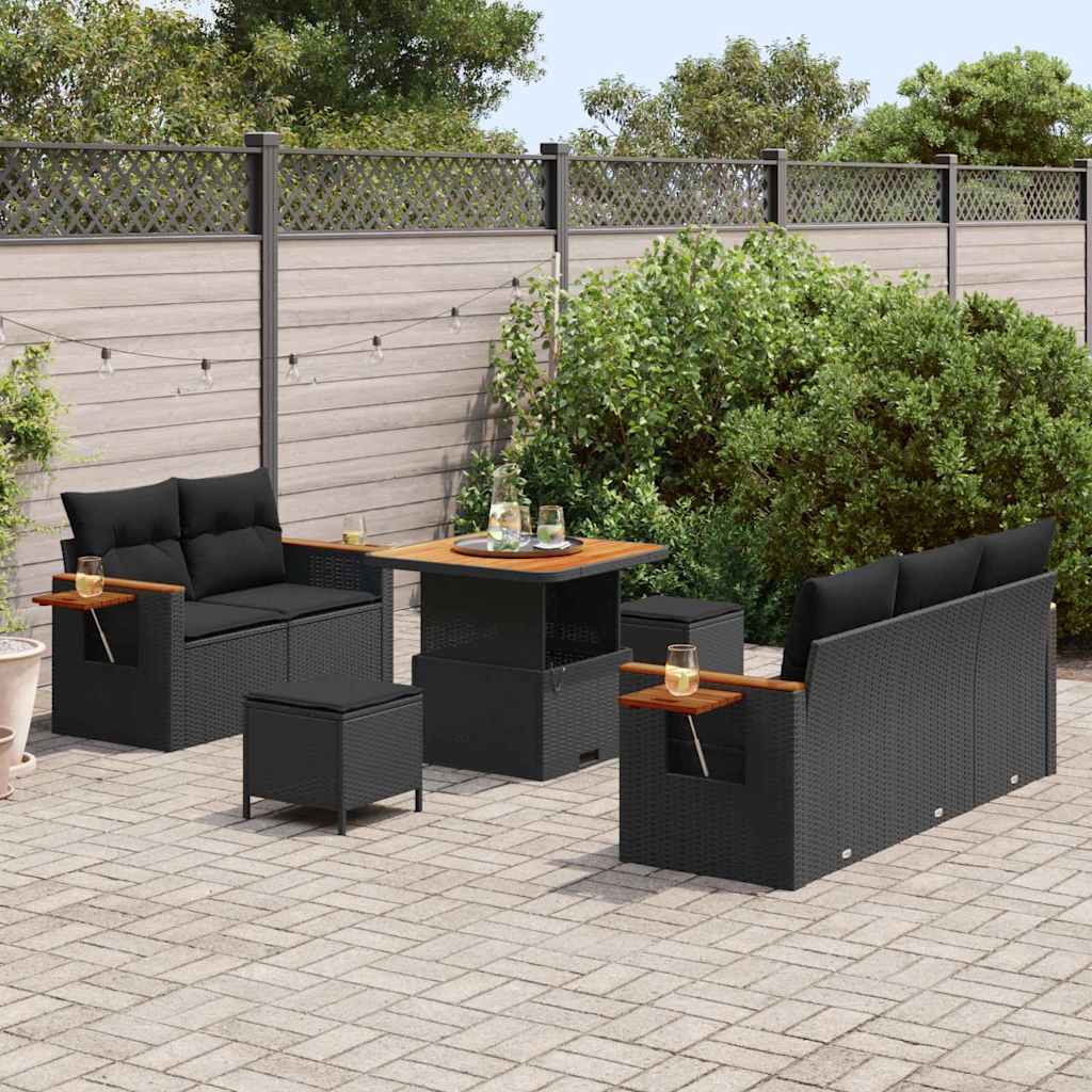 Garden Sofa Set with Cushion with Storage Black Poly rattan