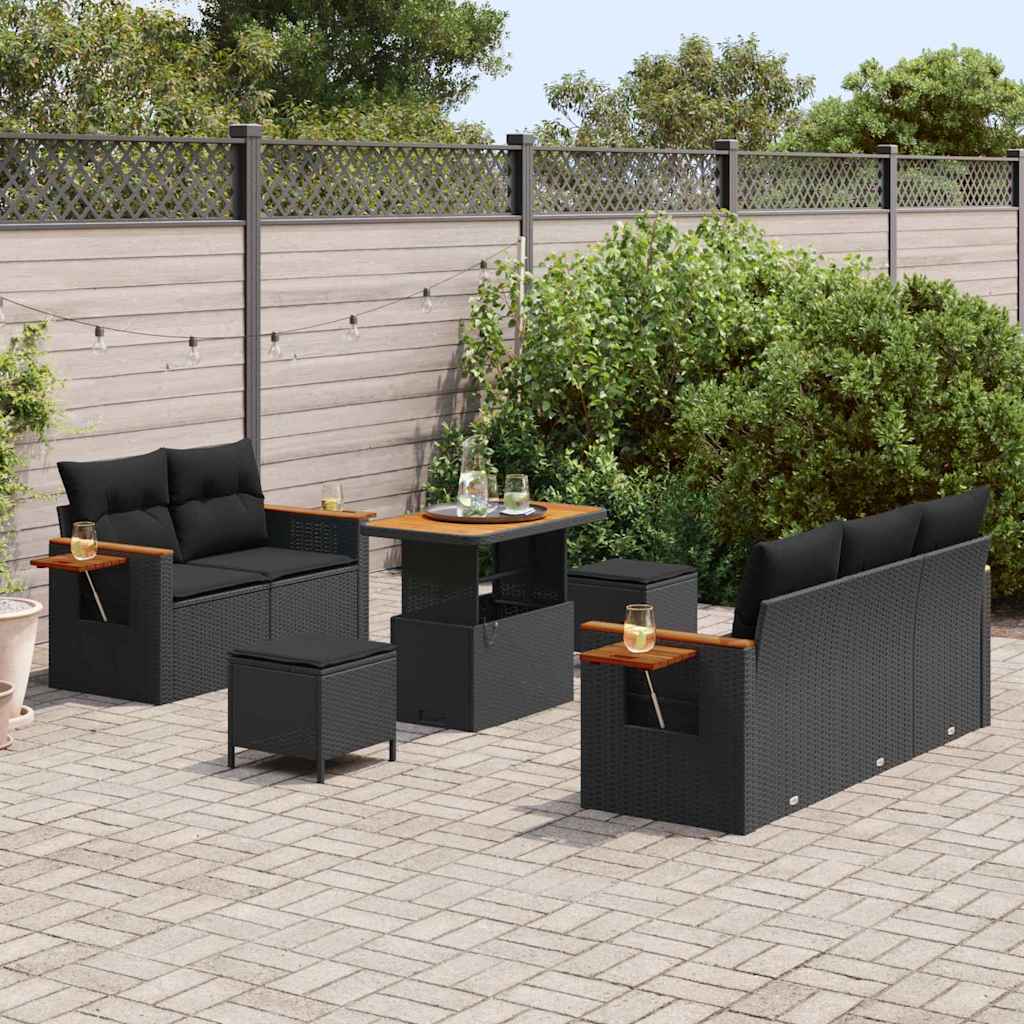 Garden Sofa Set with Cushion with Storage Black Poly rattan